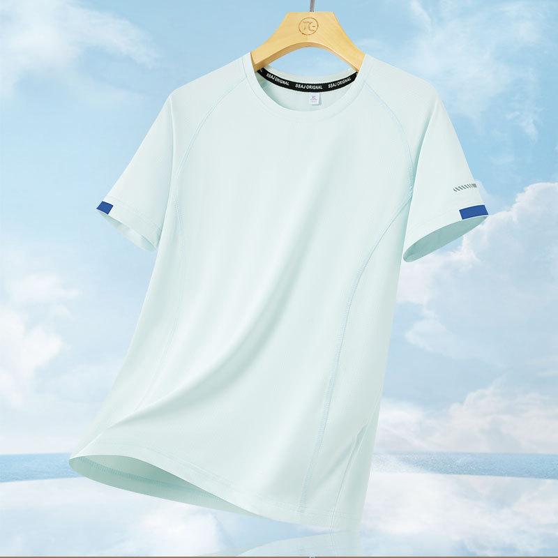 Camiseta de Seda de Gelo Masculina Absorvente de Suor Respirável Esportiva Casual Gola Redonda Secagem Rápida Masculina Fitness Corrida Manga Curta