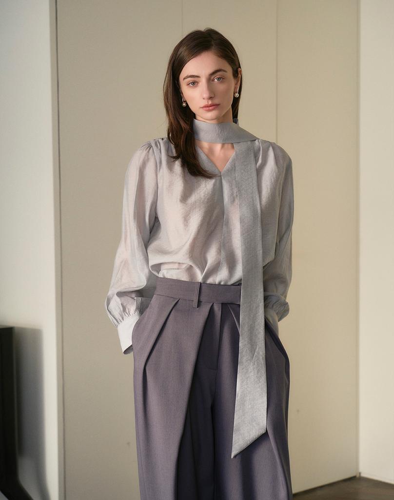 GIEMAR Shining Tie Blouse Sky Blue