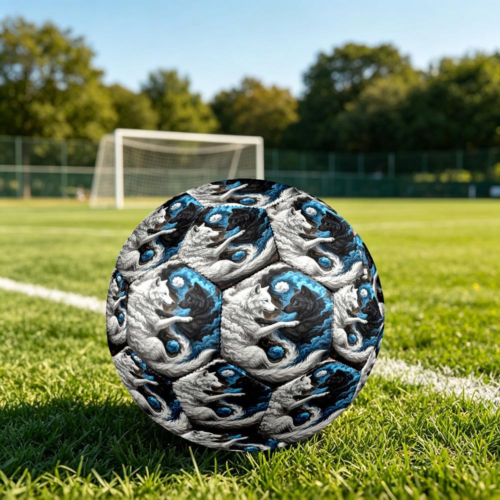 1 Stück Yin Yang Wölfe Thema Fußball, Größe 5, Leichtes PVC, Outdoor Trainingsfußball, Geschenk c6574