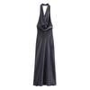 Fashion Style 2024 Autumn New Women's Clothing Stylish Halterneck Texture Mid Length Long Length Dress 8500331
