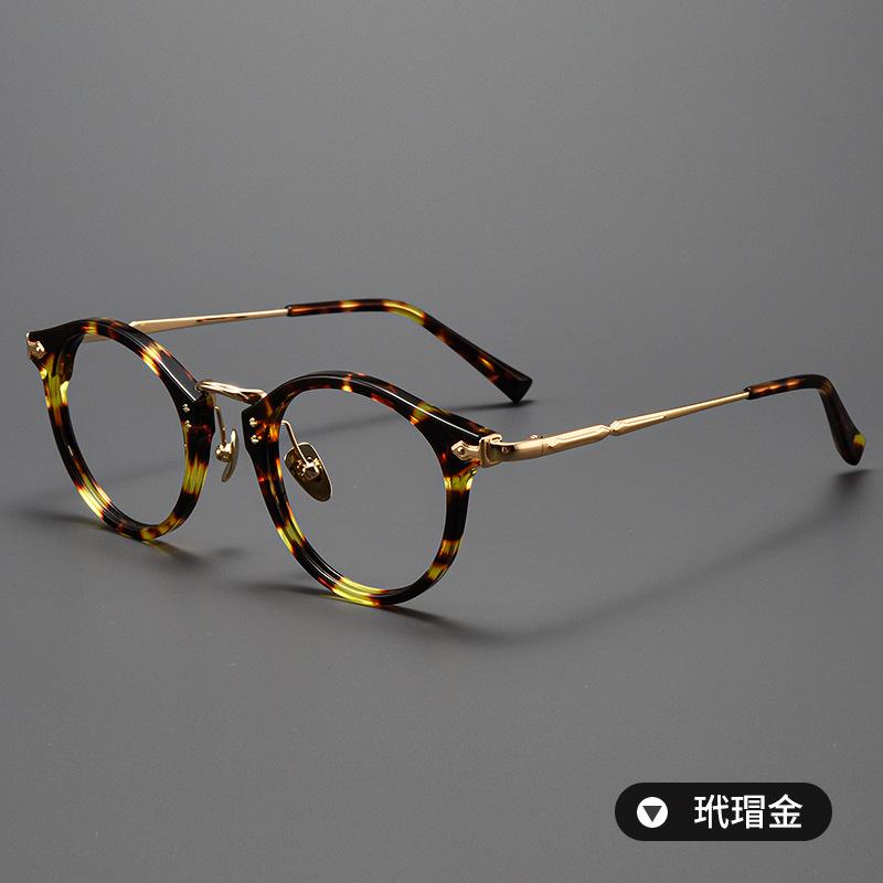 

High Quality Japaness Acetate and Titanium Eyeglasses for Men Round Reading Glasses Prescription Eyeglasses 0
