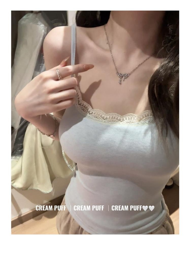 Spring and summer new sweet and spicy vest, small suspenders for women with chest pads, lace edge bottoming shirt, atmosphere, slim top inside