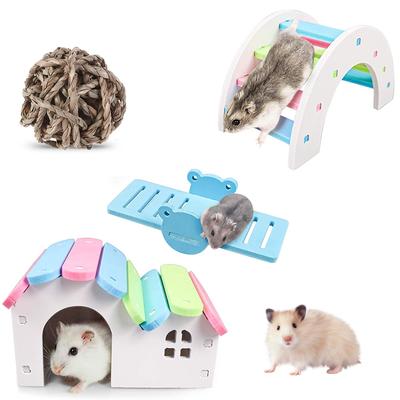 Toy Small Animals Pet Tooth Chew Toys Rainbow Hamster Toys Wooden Chew Grass Balls Hamster House