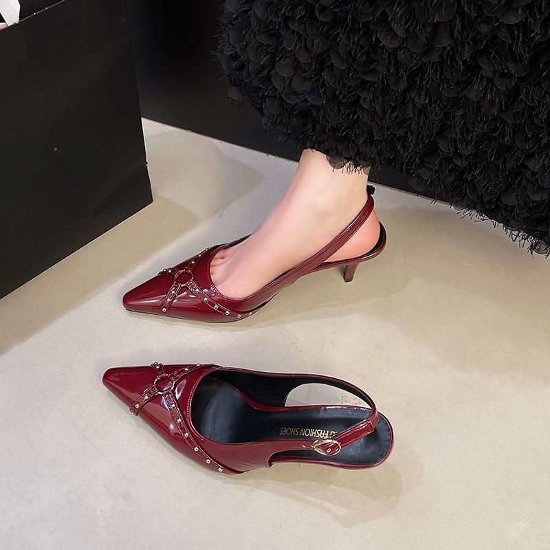 Мода Мода Женские Сандалии Модные Каблуки Женские Туфли Лодочки Обувь Слингбэки Туфли с Острым Носком Ремешок с Пряжкой Женские Каблуки Обувь