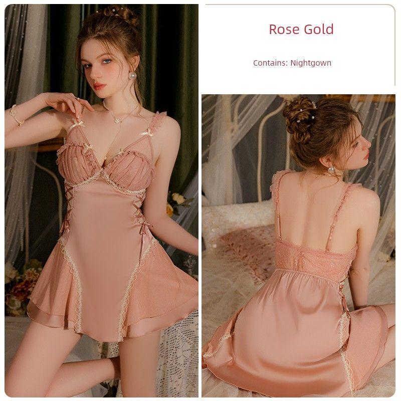 Good Morning with You Nocturne with Chest Pad Lace French Nightdress Pure Desire Sexy Satin Slim Homewear Pajamas