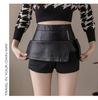 Autumn & Winter 2023 Black High Waist A-Line PU Leather Skirt with Slit