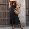 Dames U-hals Mouwloze Midi Jurk Losse Pasvorm Hoge Taille Elegante Gelaagde A-lijn Maxi Jurk