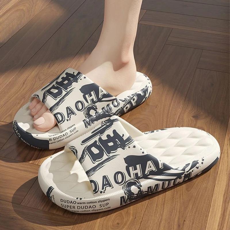 

BASATU Men Summer Slippers Beach Sandals Flip Flop Printing Thick Soled Boys Girls Unisex Home Bath Shoe 44-45 чорний