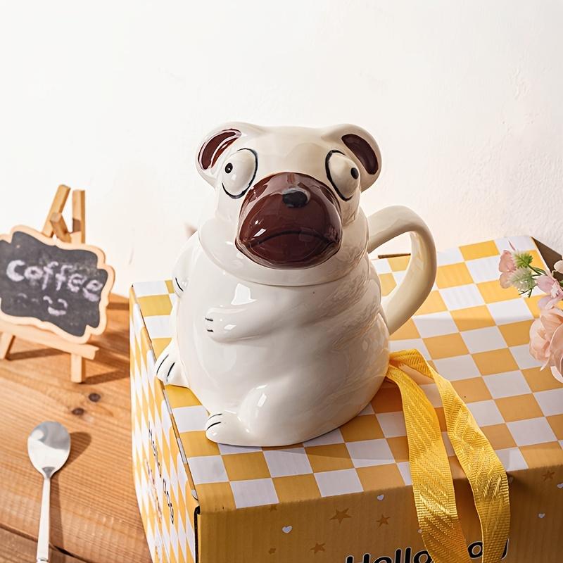 1 Pack Creative Ceramic Pug Mug for Home ,Office, Reusable Water Cup, Fun Design, Dishwasher Safe, Multi Purpose Use