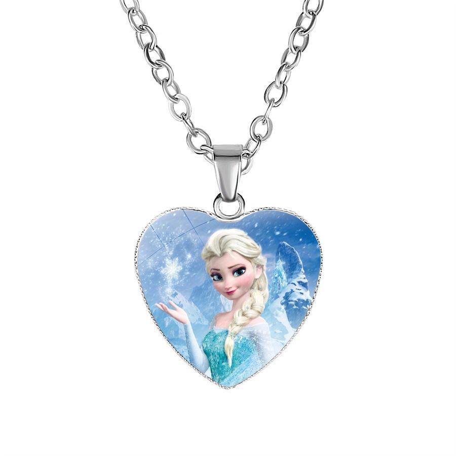 Nuovo Cartone Animato Frozen Elsa Principessa Ciondolo a Forma di Cuore Collana per Bambini Biancaneve Sirenetta Accessori