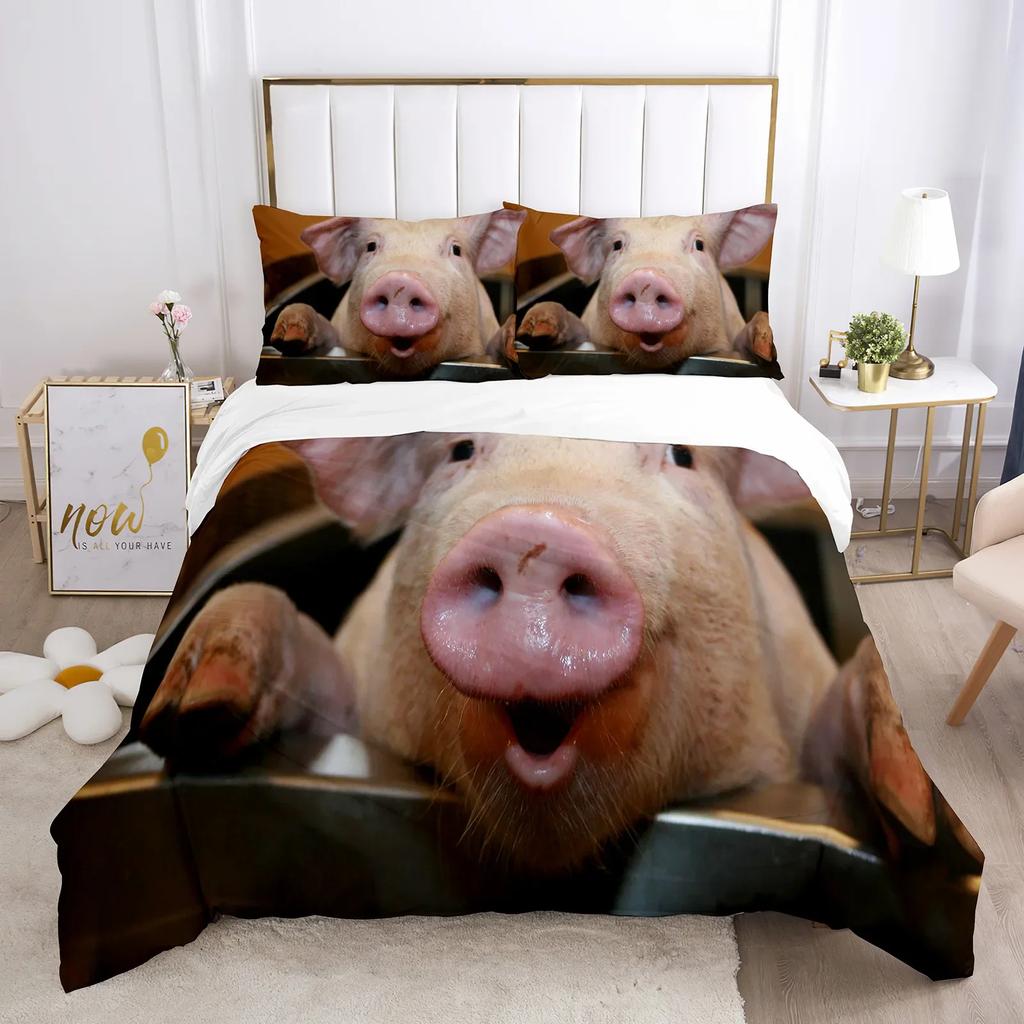 Pig Duvet Cover Set Queen Size Microfiber Cute Pig Animal Theme Twin Bedding Set Farm Animal 2/3Pcs Quilt Cover For Boys Girls