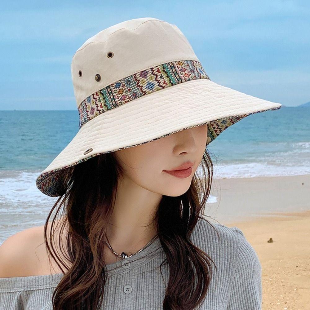 Wide Brim Women's Sun Hat Large Brimmed Mountain Climbing Hat Retro Wide Brim Bucket Hat  Spring