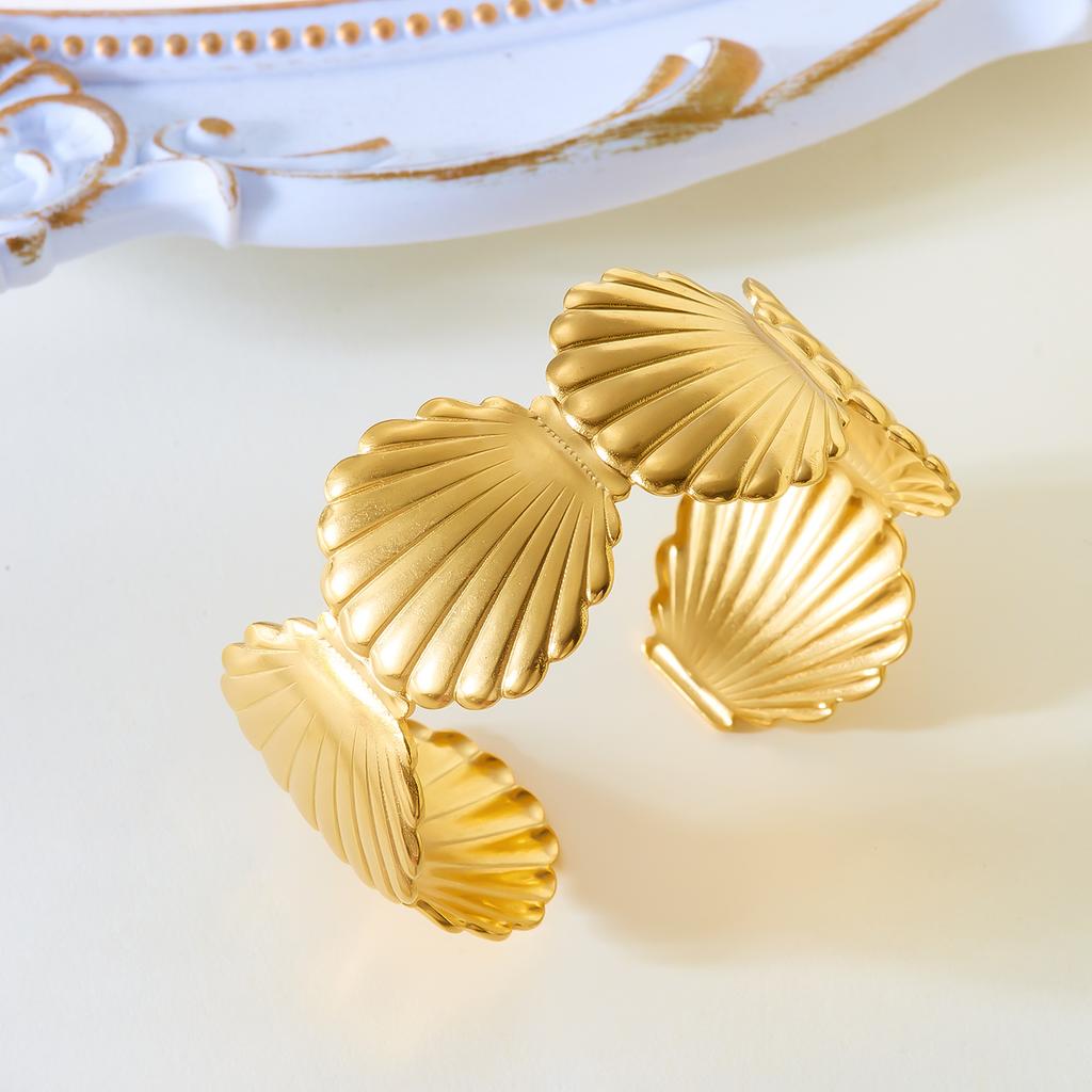 Vintage Coral Stainless Steel Open Bangles for Women Starfish Shell Fish Wrap Wide Cuff Bracelet Bohemia Summer Wrist Jewelry