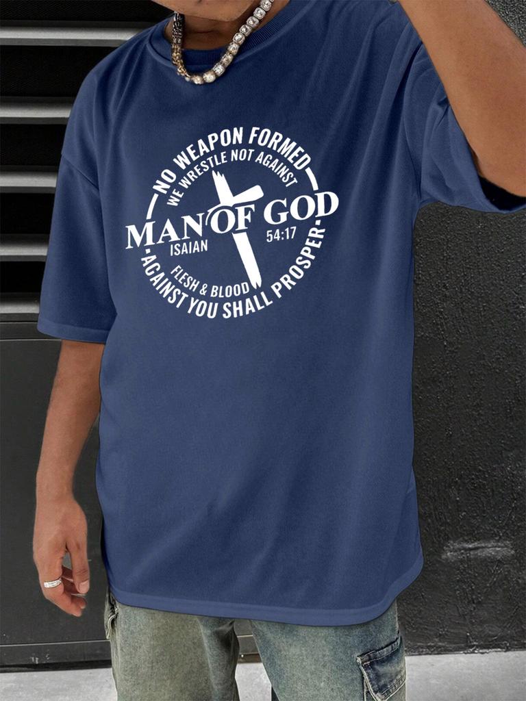 T Shirt for Man 100 Cotton Summer Man of God Christian Faith Print Casual Slim Fit Round Neck Short Sleeved Tshirt Top