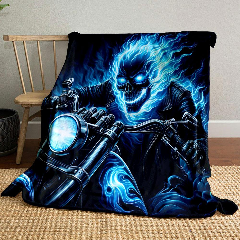 Flaming Skull Rider on Motorcycle print blanket soft and cozy perfect for the living room bed sofa or a nap,gift