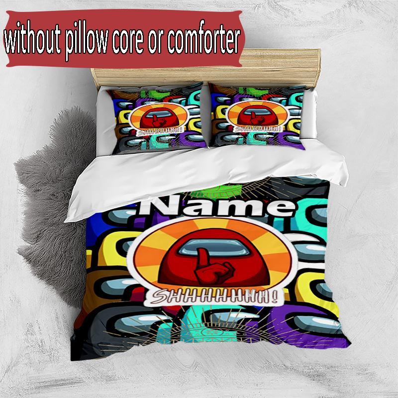 3pcs Duvet Cover Set (1*Duvet Cover + 2*Pillowcase, Without Core), Custom Name Among Us Pattern Bedding Set, Home Bedroom Decor Gift