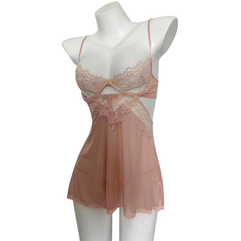 Sexy Lingerie Mesh Transparent Pure Desire Perspective Temptation Suspender Lace Bed Free Pajama Set
