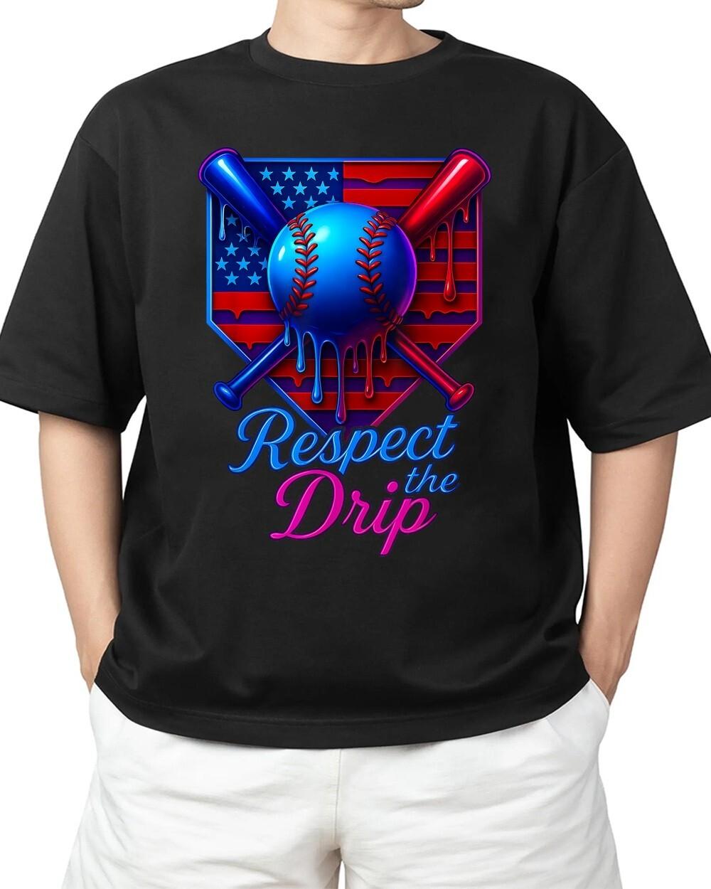 Baseball Drip Ice Cream Home Plate USA 4th Of July Patriotic Adult S-4XL T-Shirt S