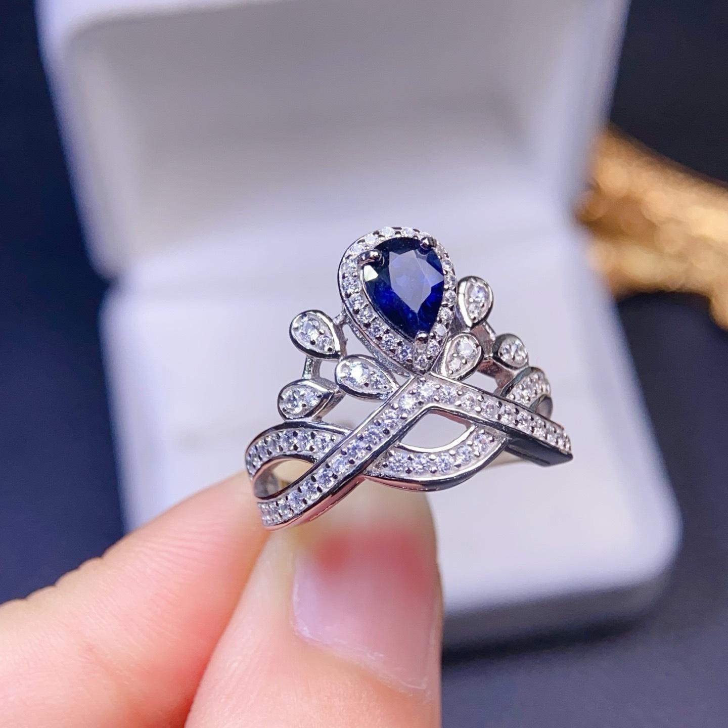 5x7mm Natural Sapphire Ring, Premium Blue Gemstone in S925 Silver, Handcrafted Fine Jewelry White gold серебряный