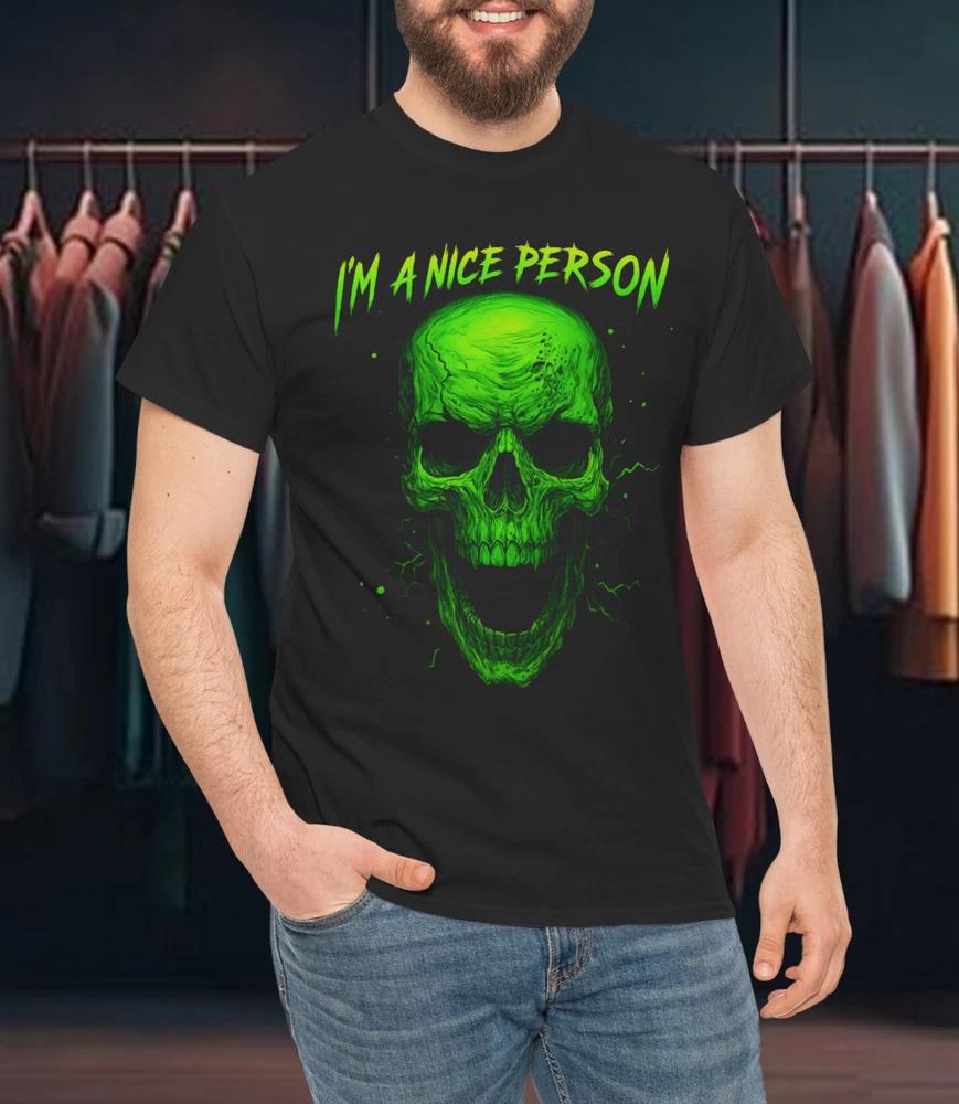 Im A Nice Person Neon Green Skull TShirt S