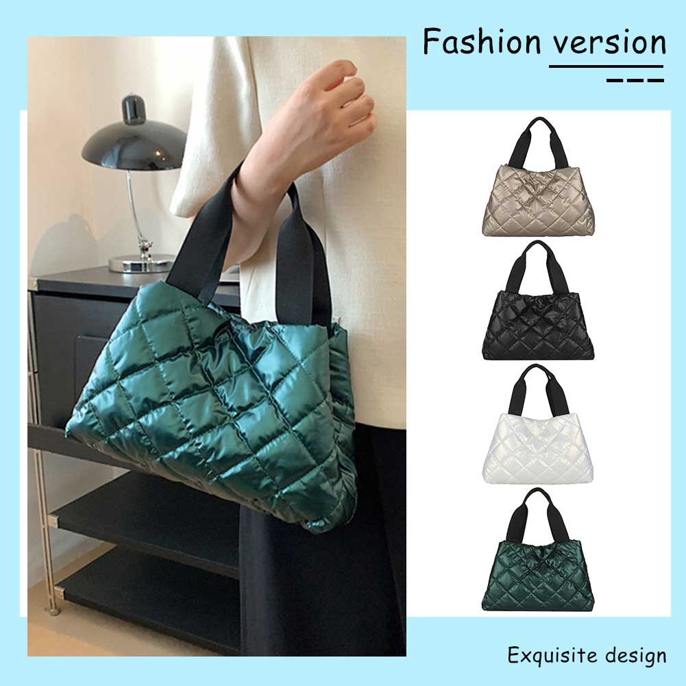 Women Quilted Hobo Handbag Large Capacity Puffer Shoulder Bag Soft Solid Color Portable Girls Winter Bag