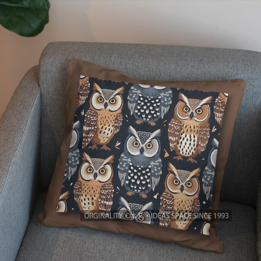 2D Colorful Owls and Fish Pattern Pillow Covers Pattern Cushion Cover Suitable for Sofa Bedroom Car Pillow Cover