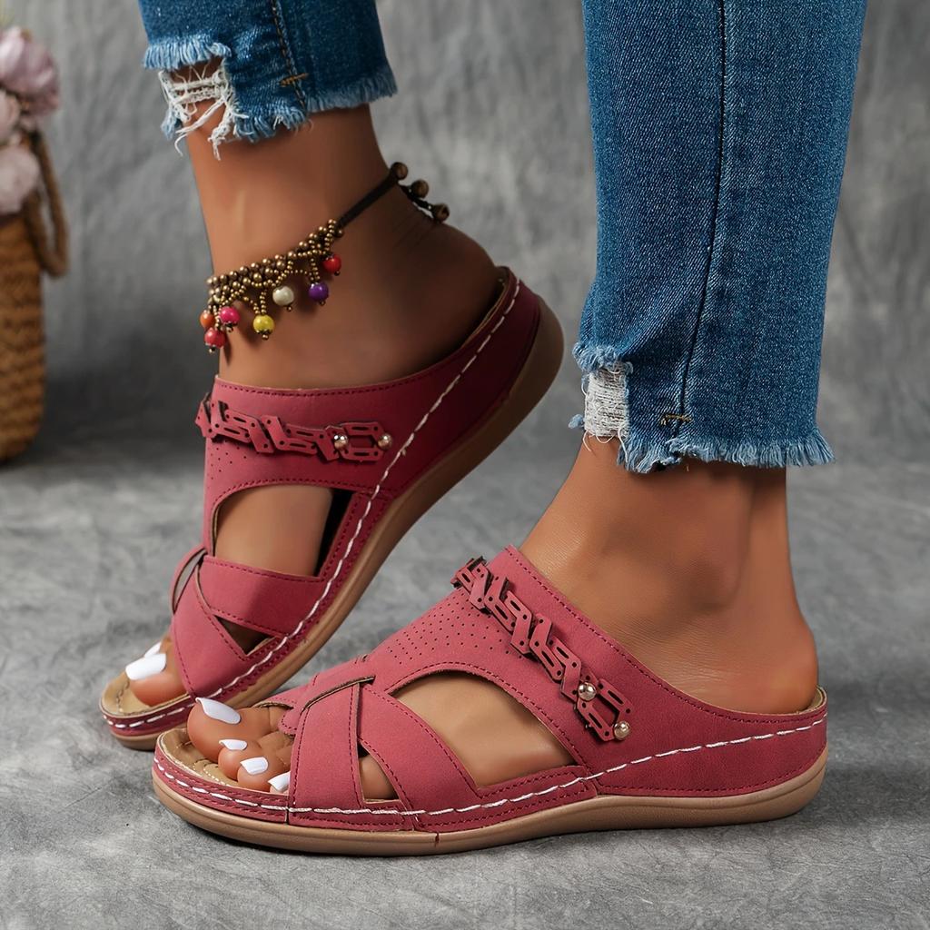 Damen-Slide-Schuhe mit Cut-out-Keilabsatz, Slip-On-Schuhe mit offener Spitze und weicher Sohle, lässige Sommer-Strandschuhe für den Außenbereich