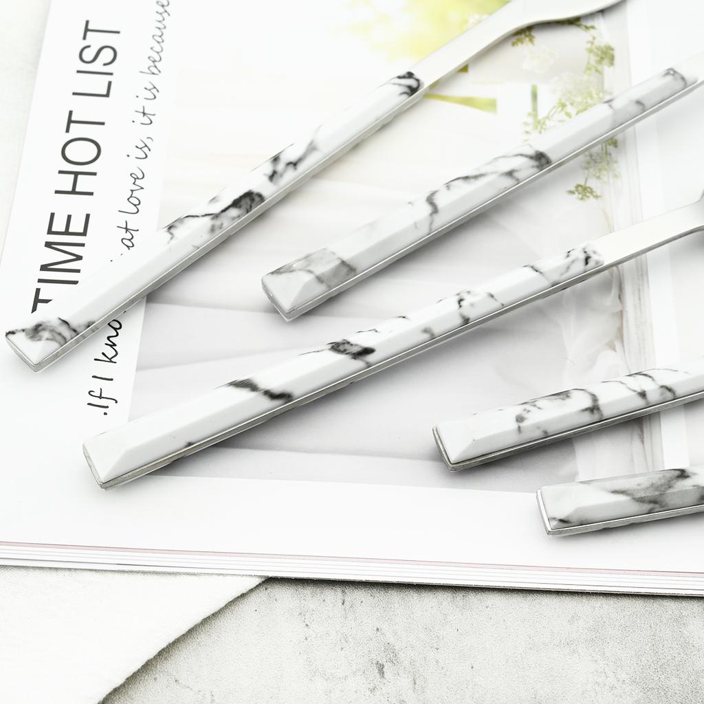 16pcs Stainless Steel Cutlery Set Imitation Wooden Handle Dinnerware Clamp Western Tableware Knife Fork Tea Spoon Silverware Set