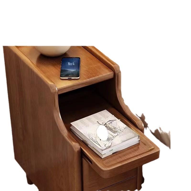 Solid Wood Ultra-Narrow Bedside Table with Storage