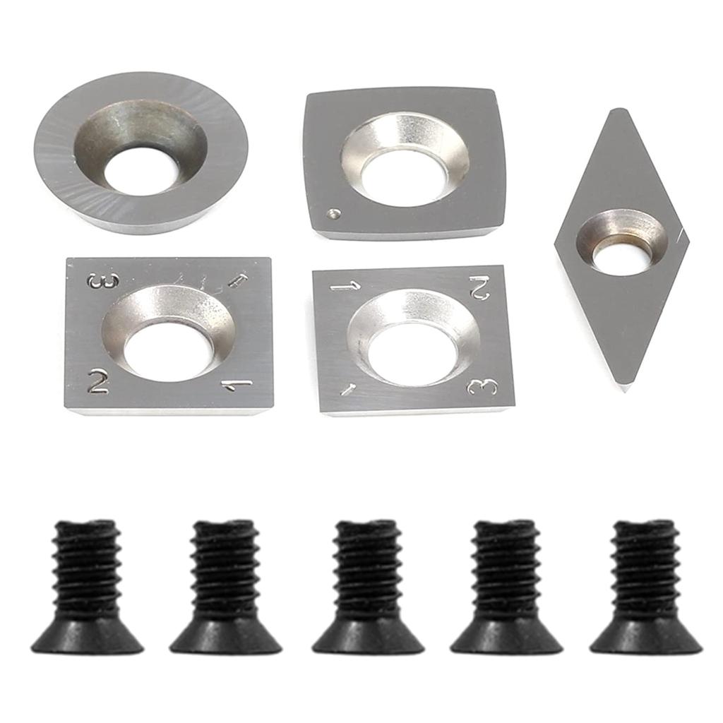 5Pcs Turning Carbide Cutter Inserts Square Diamond Round Shape Combination Set For Wood Turning Working Lathe Tool