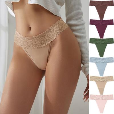 Culotte en Dentelle Assemblée Forme T pour Femme String Couleur Unie