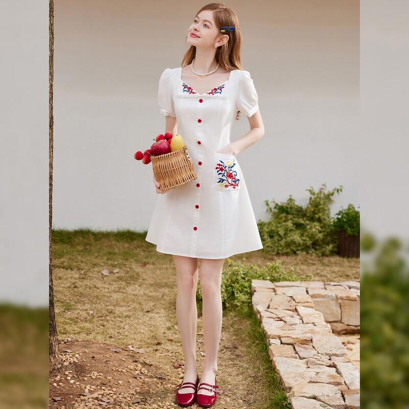 Women's Sweet Pastoral Square Neck Short Sleeve A-Line Midi Dress