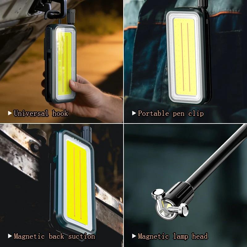 USB Rechargeable Magnetic Work Light with 360° Flexible Hose and Digital Display for Multifunctional Car Inspection