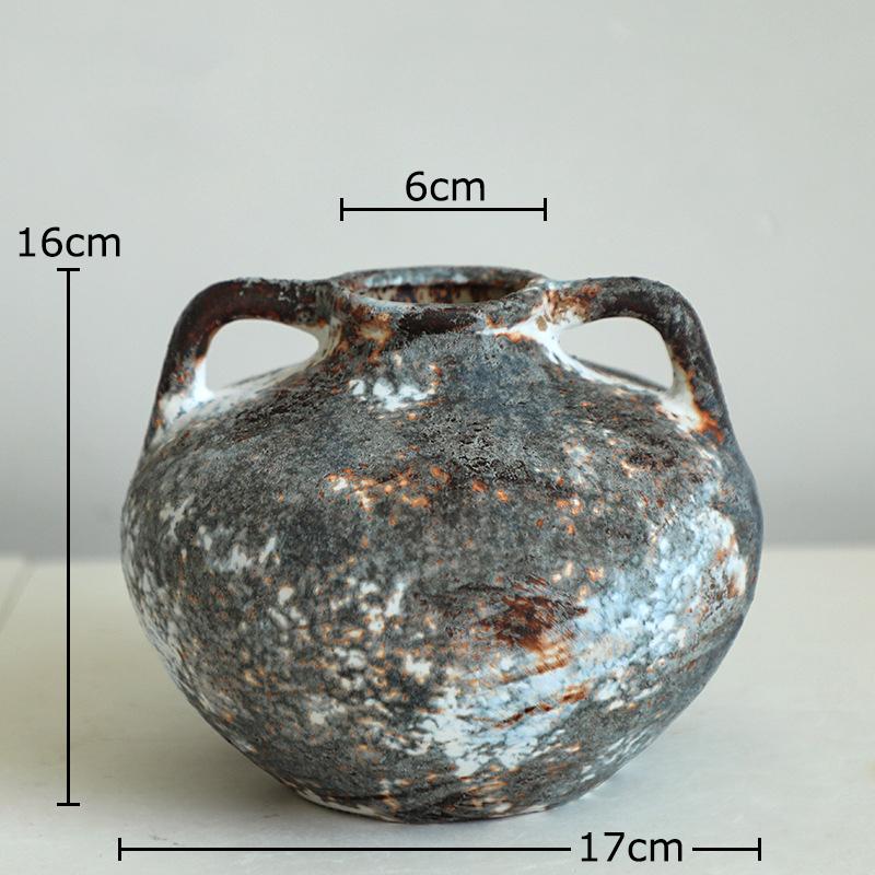

Vintage Coarse Pottery Vase Creative Handle Plant Pot Table Decoration Flowers Arrangement Floral Vases Room Aesthetic Decor