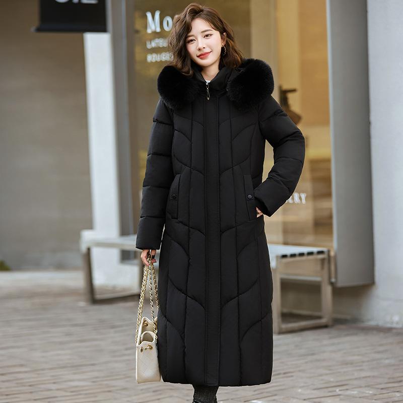 Winter long knee thickened new casual middle-aged and elderly down cotton clothes female mother cotton-padded clothes middle-aged foreign jacket