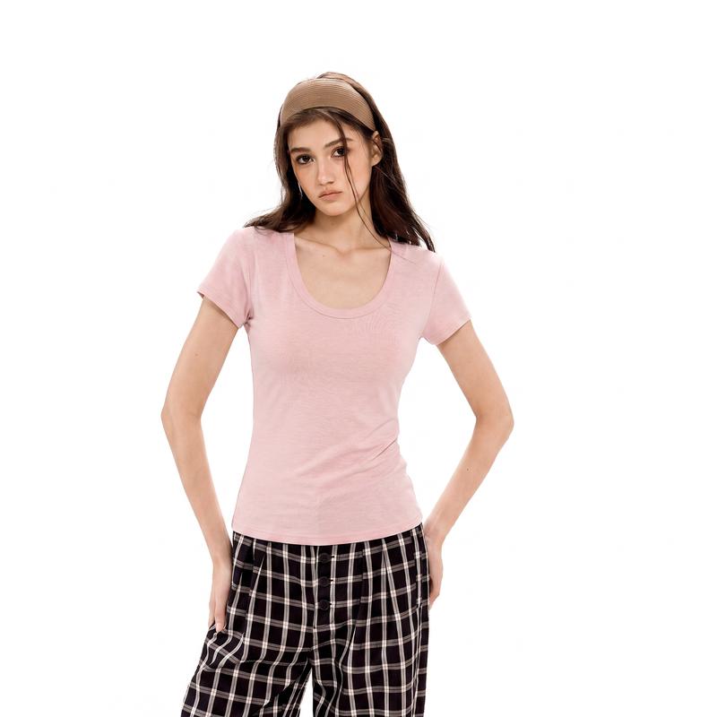 ICH MODE Women s Maillard Style Slim Fit Short Sleeve T-Shirt S розовый