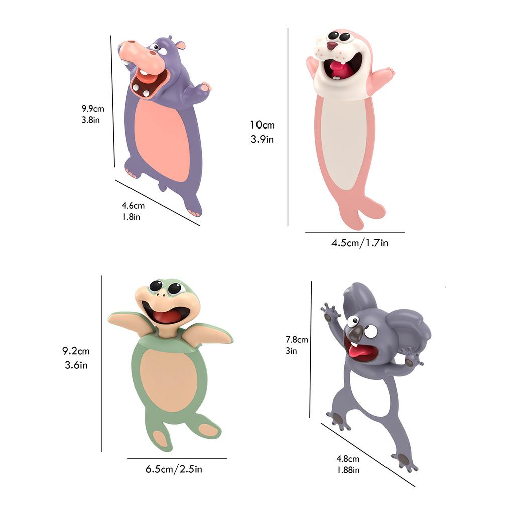 3D Stereo Kawaii Cartoon Bookmark Wacky Bookmark Student Gift 4PCS