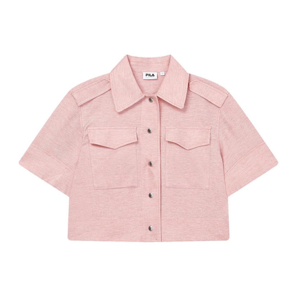 Fila Emerald Solid Color Casual Woven Short Sleeve Shirt Women Shirts Watermelon-Pink F11W334704F-PK