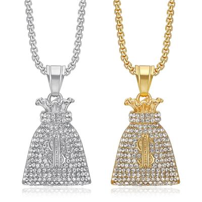 Europe, America, New Hip-hop Jewelry, Gold-plated Full Diamond Dollar Dollar Bag Pendant Necklace