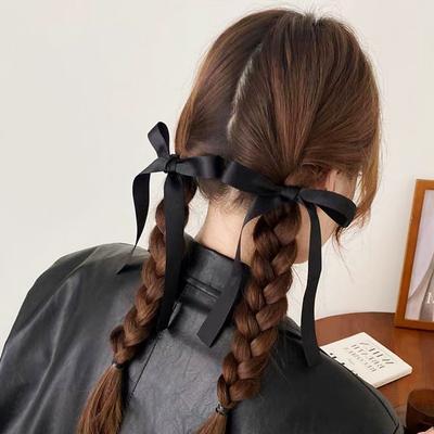 Korean Version New Bow Ribbon Girl Ponytail Braided Hair Sweet Hundred Tie Headband Paired with Solid Color Headwear