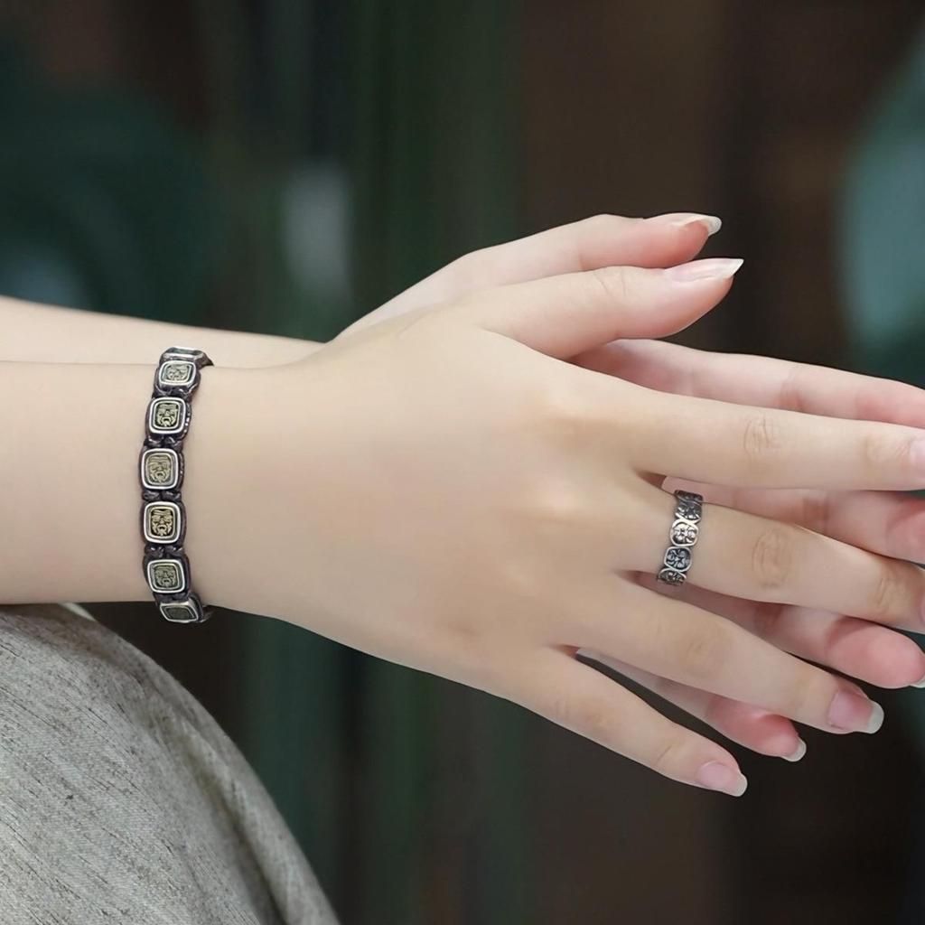 Zhakiram Unisex Retro Braided Wealth God Bracelet - Trendy, Cool Square Plate Design