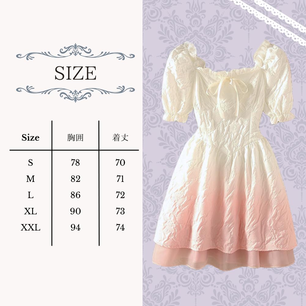 ALVEIN Lolita Minikleid mit Puff-Farbverlauf Cosplay Dienstmädchen Größe Damen Band, Rüschen, Ärmel, Druck, (Rosa, M)