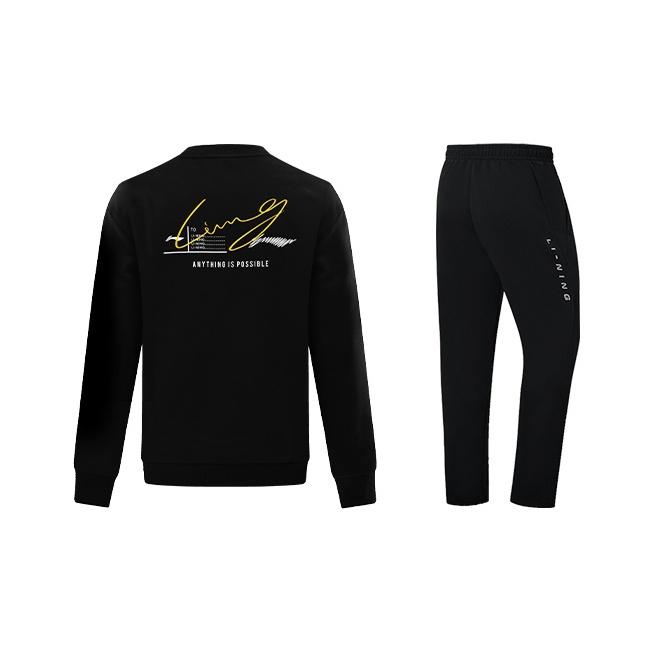 Li-Ning Creative Print Heavyweight Round Neck Fleece Pullover Sweatshirt Unisex Sweatshirt AWDUG77-1+AKLT243-1