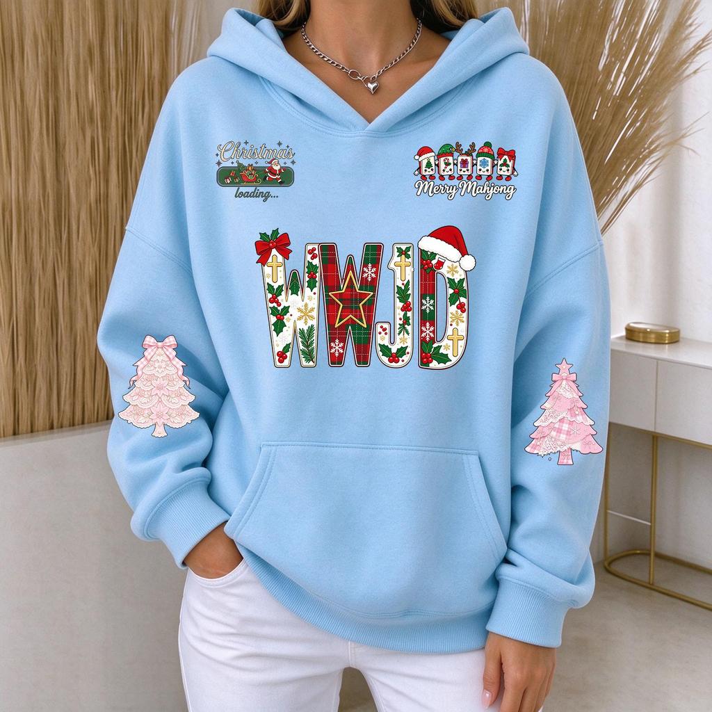 Women's Casual Christmas Print Long Sleeve Hoodie Pullover Sweatshirt for Everyday Wear