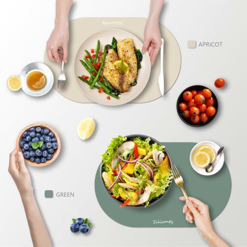 Set of 4 Silicone Placemats, Heat-Resistant and Easy-to-Clean Dining Table Placemats, Non-Slip Silicone Placemats for Dining Tables, Oval, 16.9" X 11.