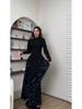 2025 Spring Long-Sleeved Floral Print Dress - European and American Style, Round Neck, Long Skirt