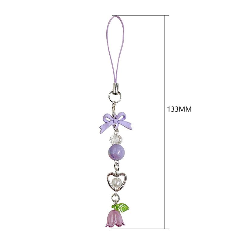 Schleife Maiglöckchen Perlen Handykette Y2K Frisch Süß Schlüsselanhänger Blume Anhänger Rucksack Taschenanhänger Hängender Schmuck Mädchen Geschenk