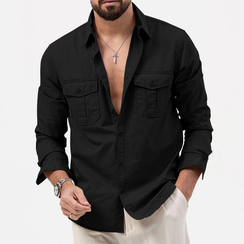 

Men Multi Color Options Long Sleeve Button Down Casual Cargo Pocket Shirt S чёрный