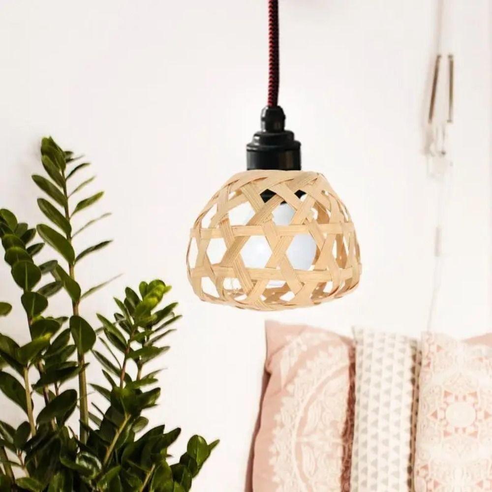 Bamboo Cage Woven Bamboo Lamp Shade Small Globe Bulb Lampshades Hanging Hexagonal Eyes Chandelier Cover Ceiling Pendant Cage