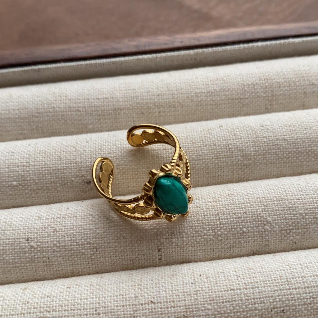 Gem series ring retro European and American light luxury gemstone niche design open oval personalized ring finger ring